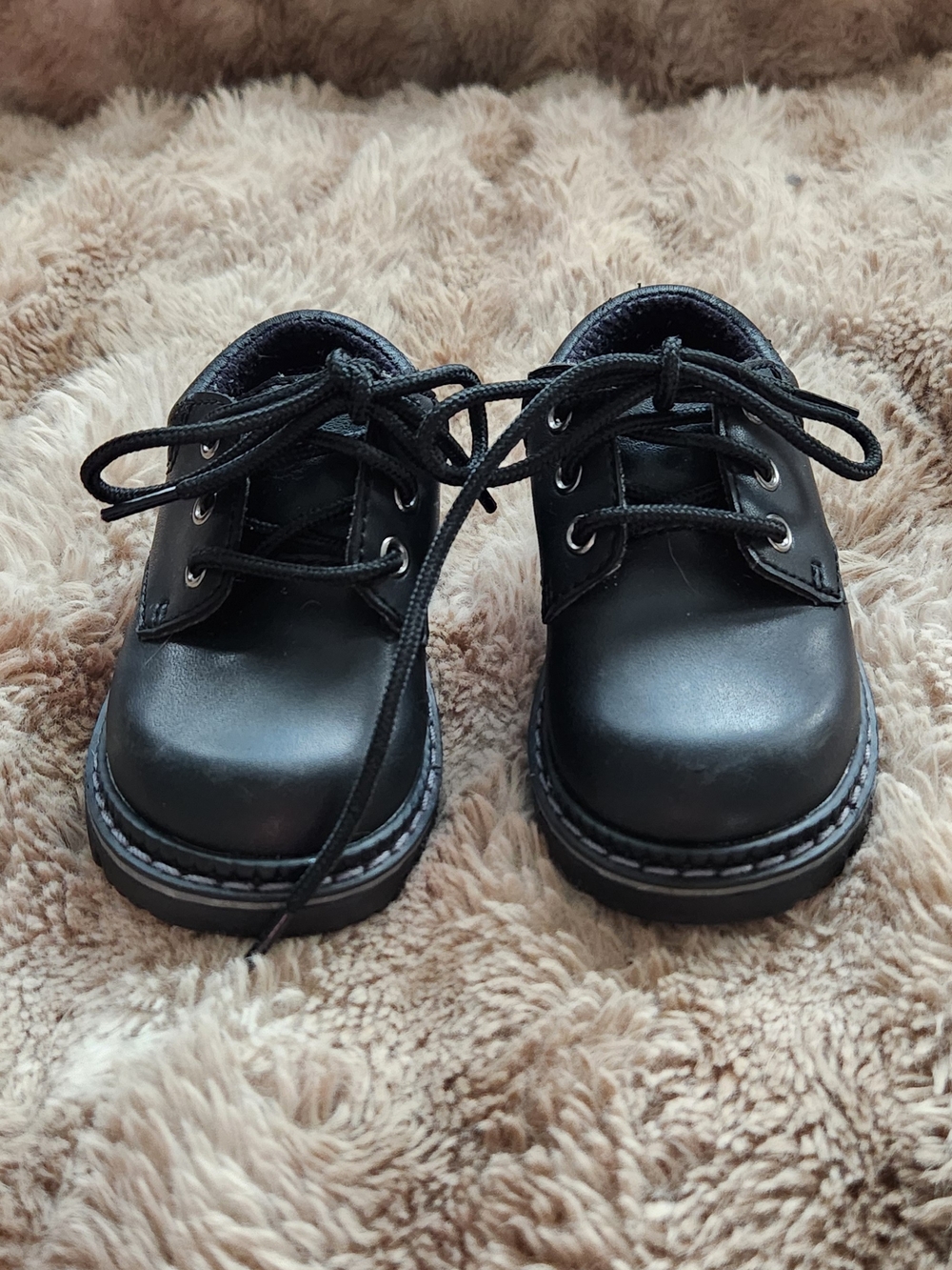 Kids Black Lace-Up Dress Shoes